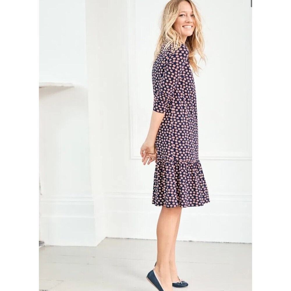 Boden Selena Jersey Knit Dress Size US 6R Floral Navy Keyhole Neck Peplum Hem - Picture 16 of 16